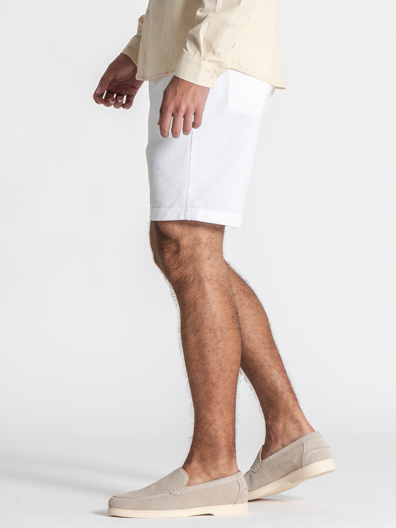 White GG Linen Shorts