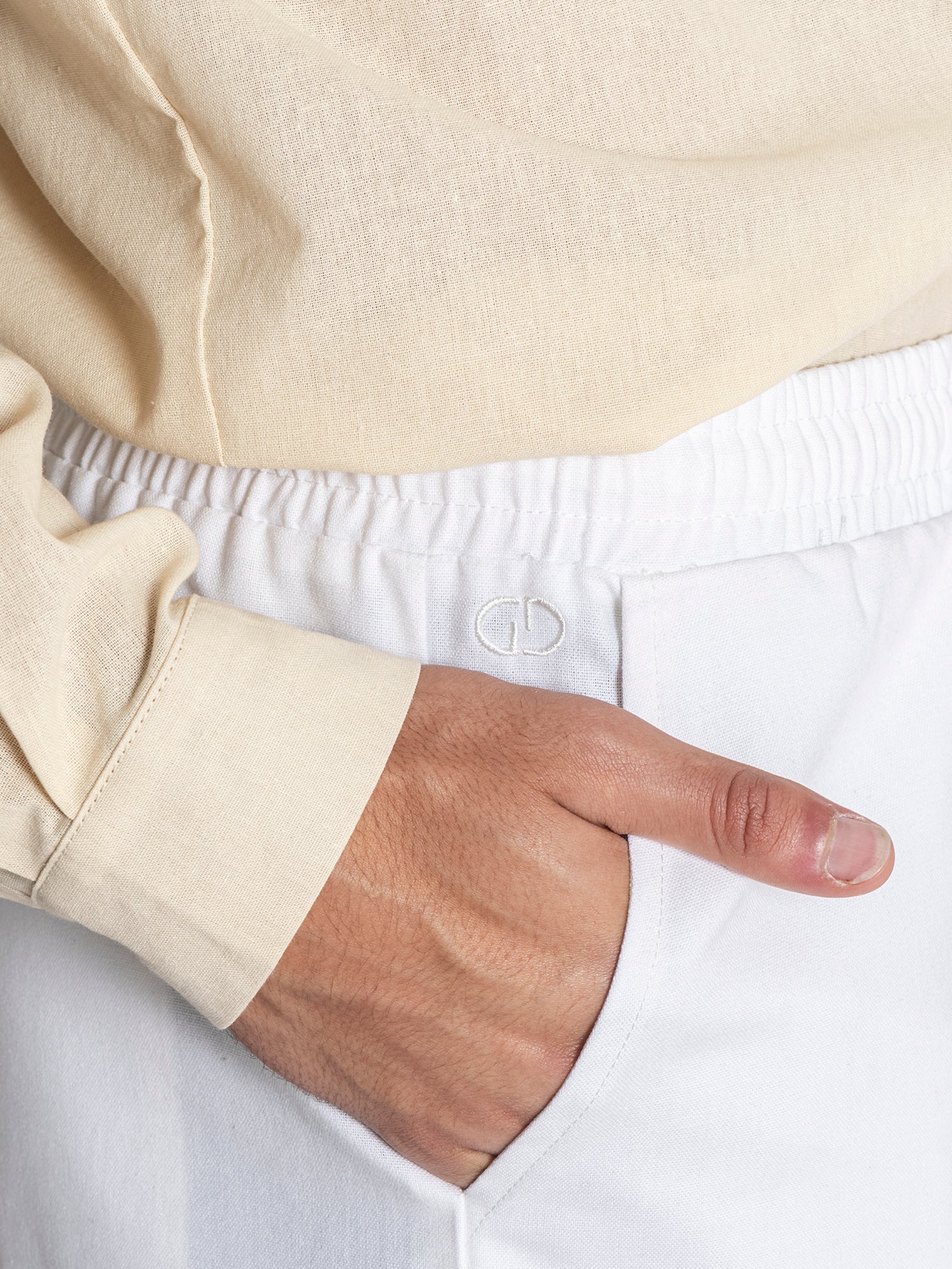 White GG Linen Shorts