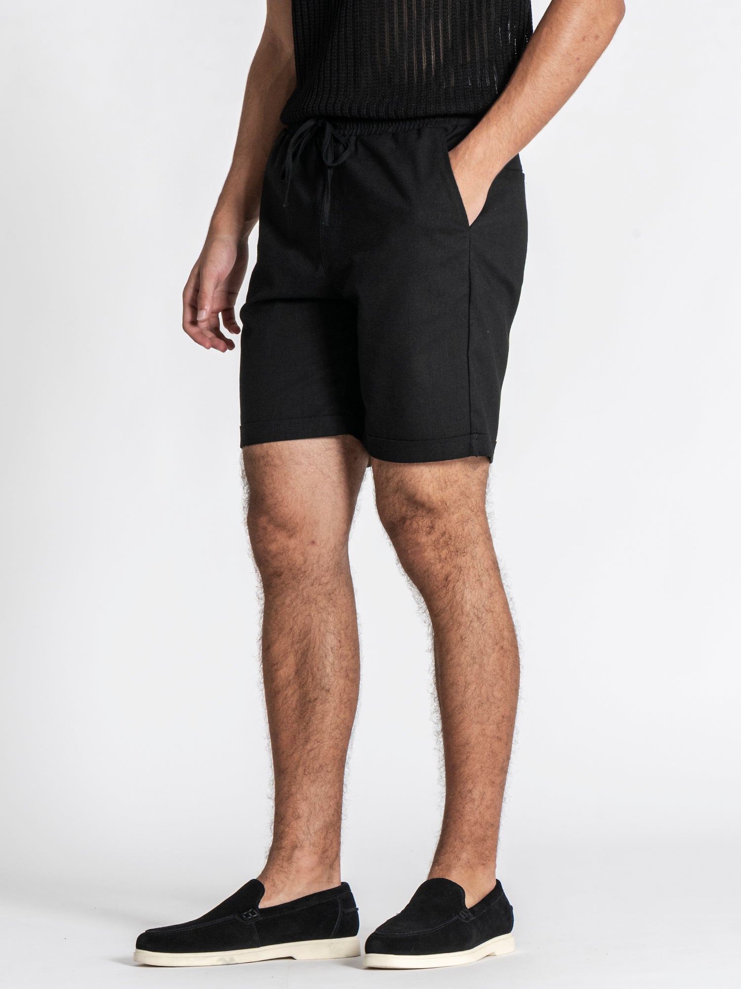 Black GG Linen Shorts