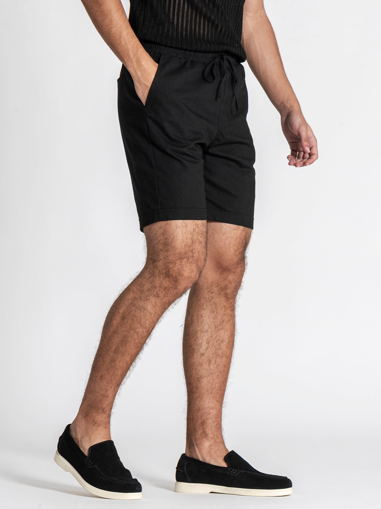 Black GG Linen Shorts