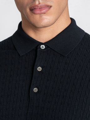 Navy Blue GG Knit Polo