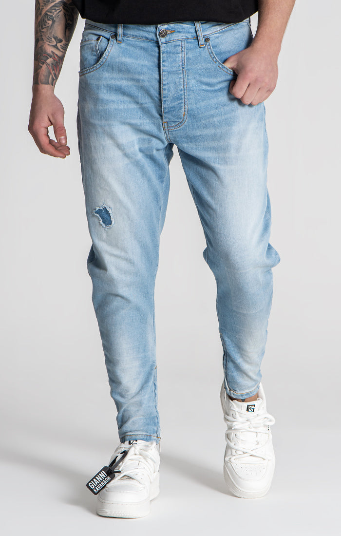 Light Blue Distressed Zip Jeans