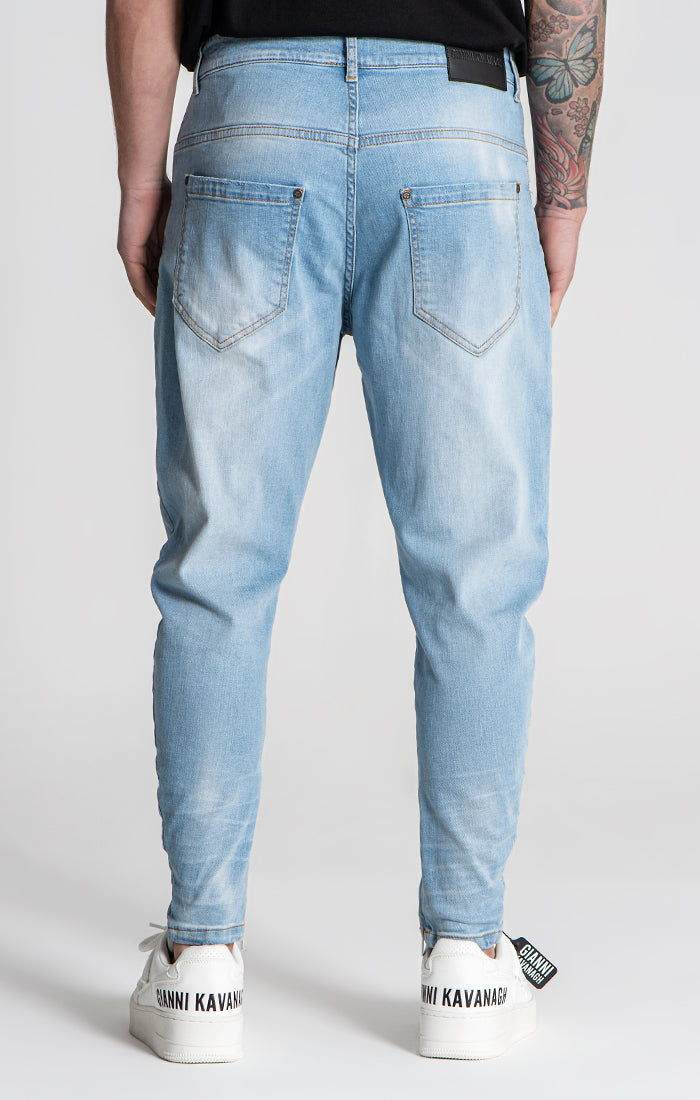 Light Blue Distressed Zip Jeans