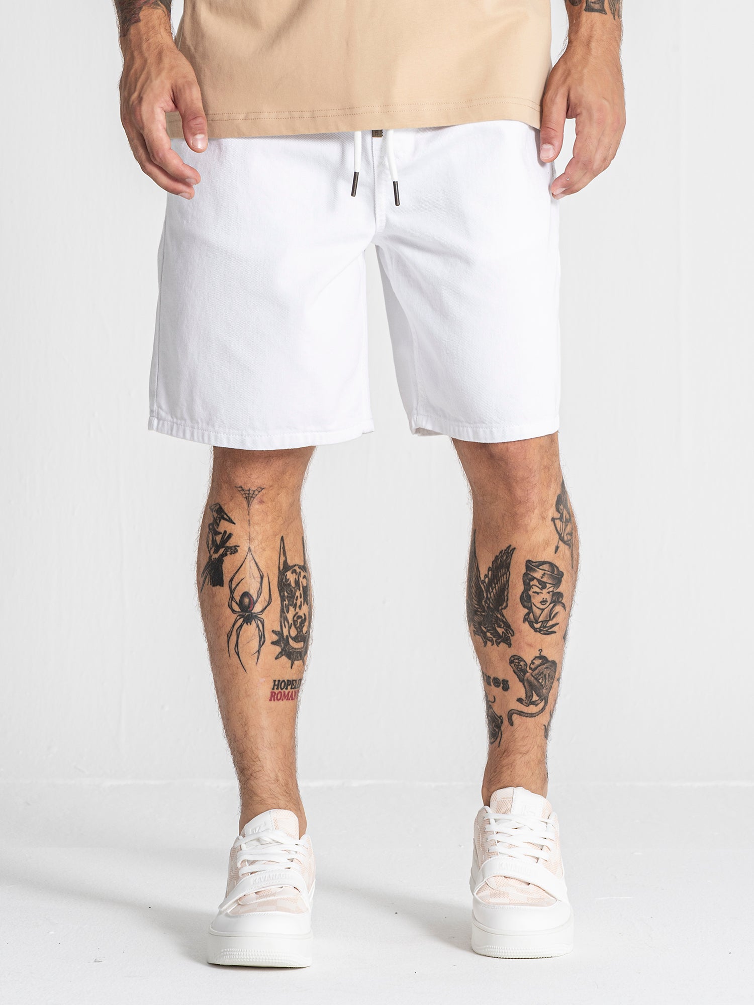 White GK Elastic Waist Shorts
