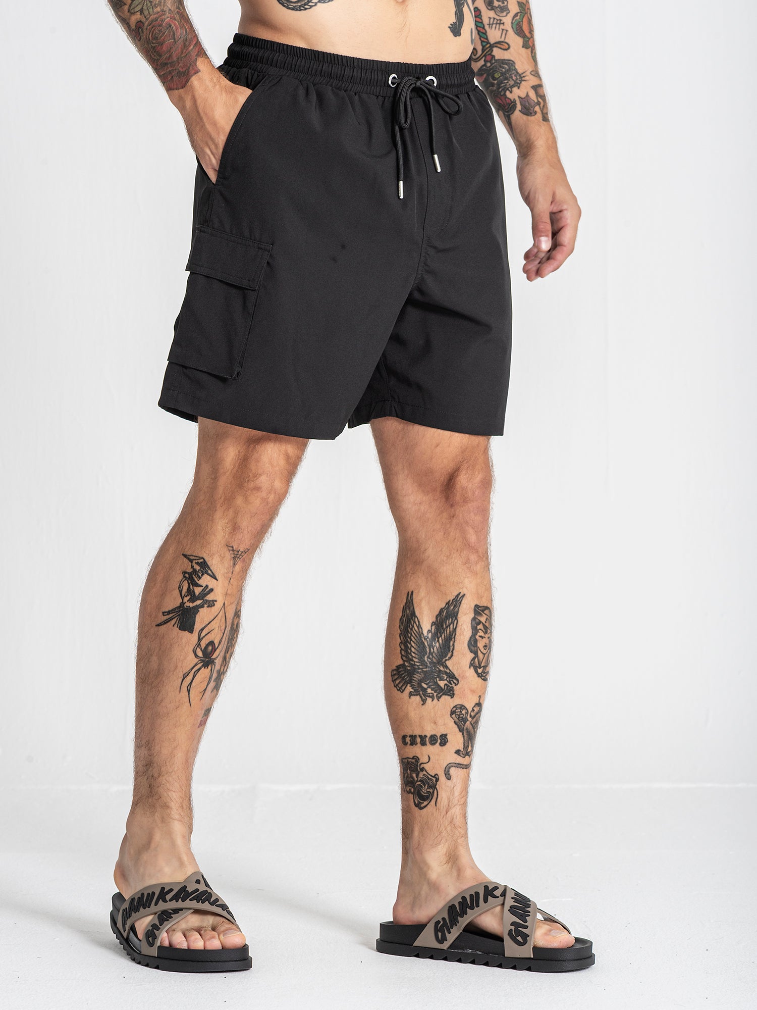 Black Cargo Swimshorts