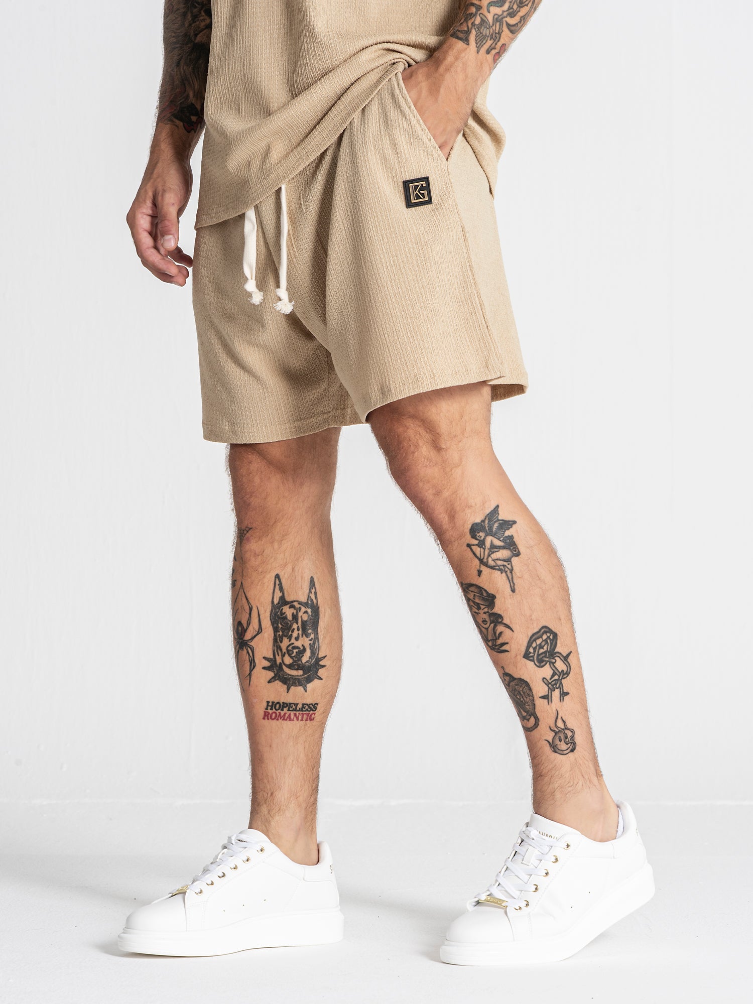 Beige Texture Shorts