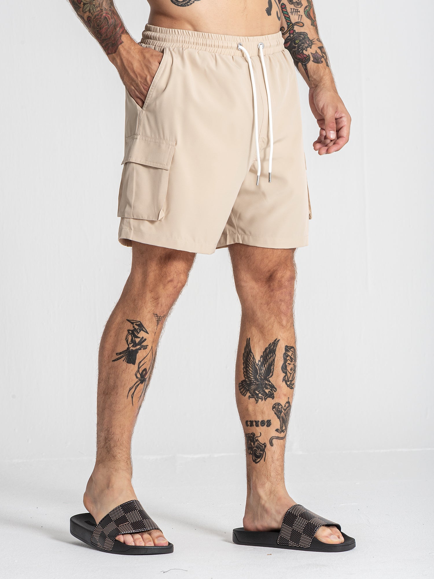 Beige Cargo Swimshorts