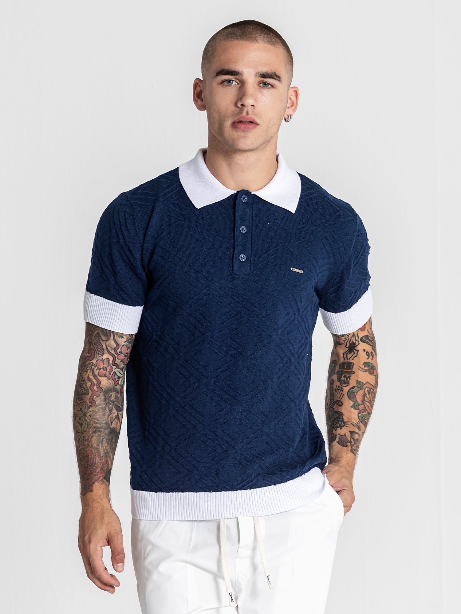 Navy Blue Edge Knit Polo