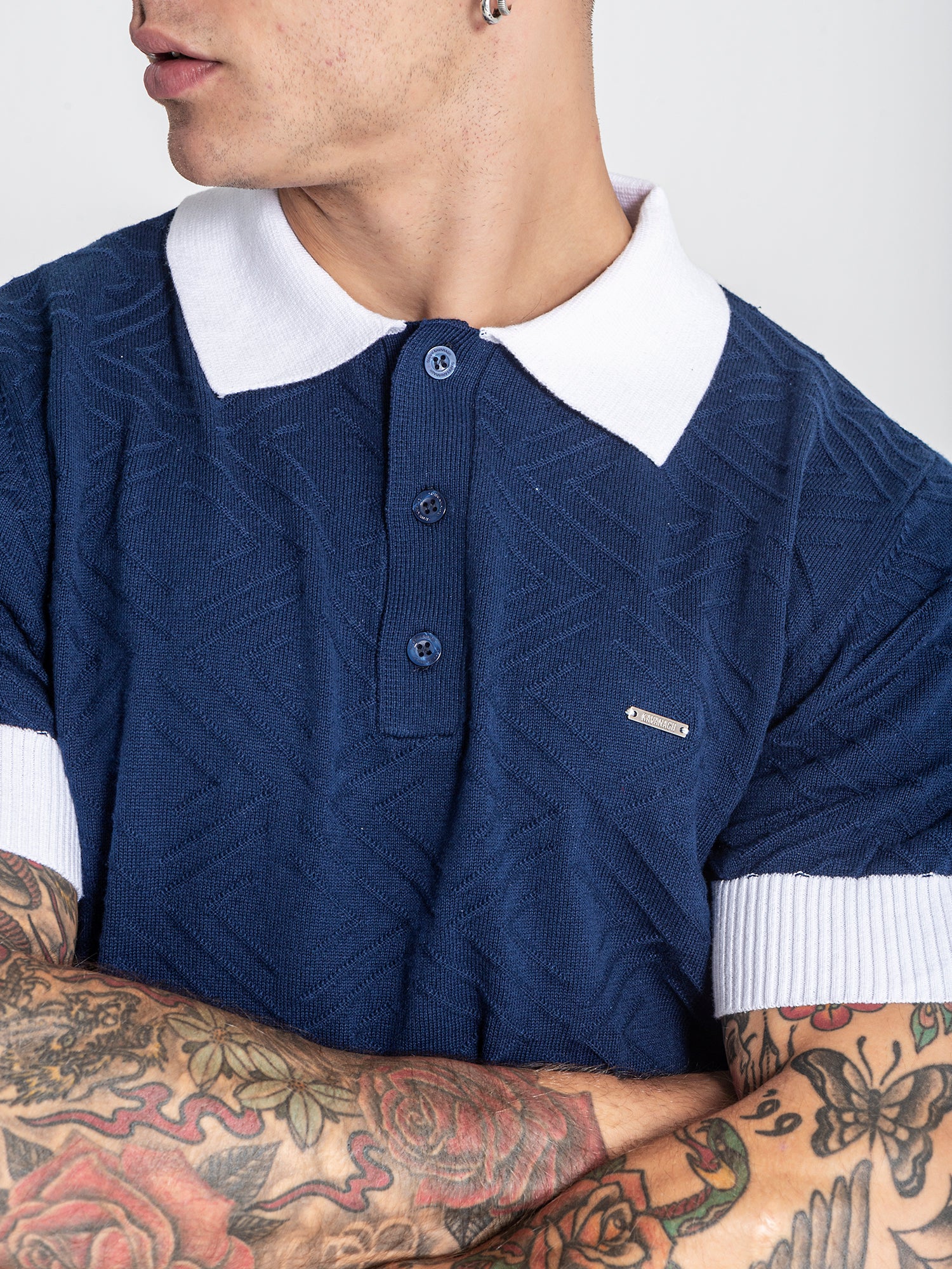 Navy Blue Edge Knit Polo