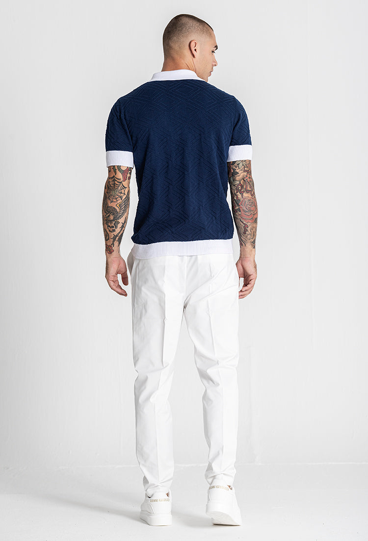 Navy Blue Edge Knit Polo