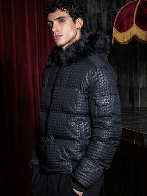 Black Smart Houndstooth Puffer Jacket